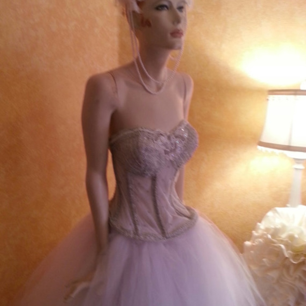 Sheer Jeweled White Silver Corset Wedding Ballgown - Picture 5 of 8